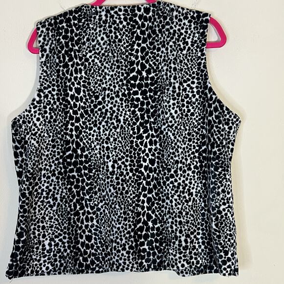 Crazy Horse Black & White Animal Print Vest XL Faux Fur Cheetah Full Zip Mobwife - Picture 2 of 5